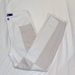 Hollister Color Block High Rise Vintage Straight Jean White Tan